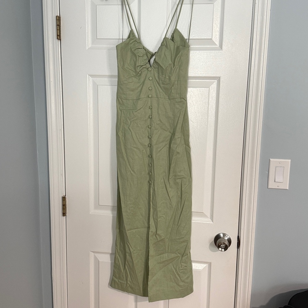 Zara Light Olive Green Button-Front Midi Dress